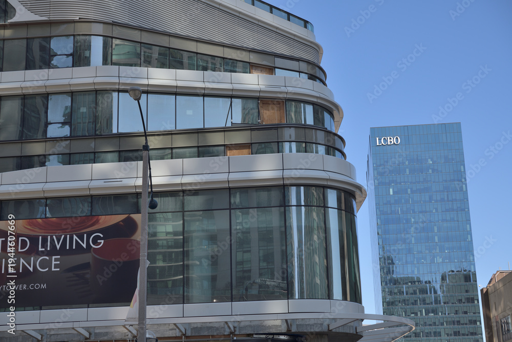 Obraz premium ground floors of SkyTower Pinnacle One Yonge and LCBO corporate office at 100 Queens Quay East, Toronto