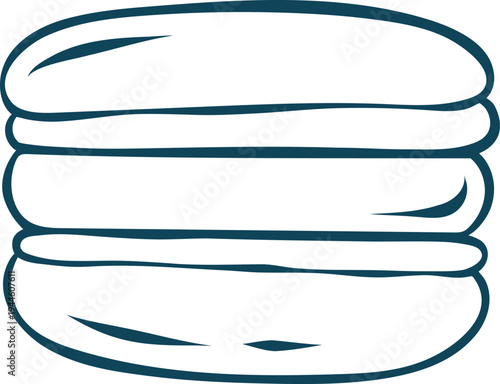 Hand-drawn macaroon in simple Mediterranean blue line style, sketch of French pastry for culinary projects