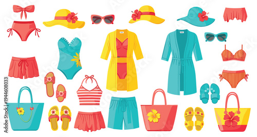 Summer beachwear and vacation accessories icon set for fashion designSummer beachwear and vacation accessories icon set for fashion design
