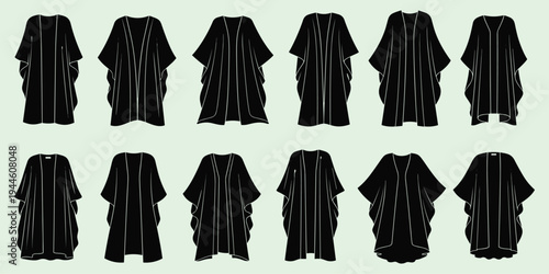 Women kimono robe silhouette vector fashion garment design collectionWomen kimono robe silhouette vector fashion garment design collection