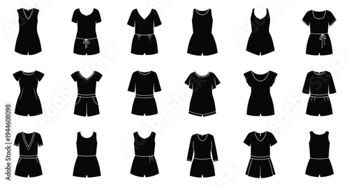 Women romper jumpsuit silhouette vector fashion clothing design collectionWomen romper jumpsuit silhouette vector fashion clothing design collection