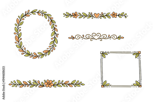 A collection of hand-drawn floral frames and decorative dividers