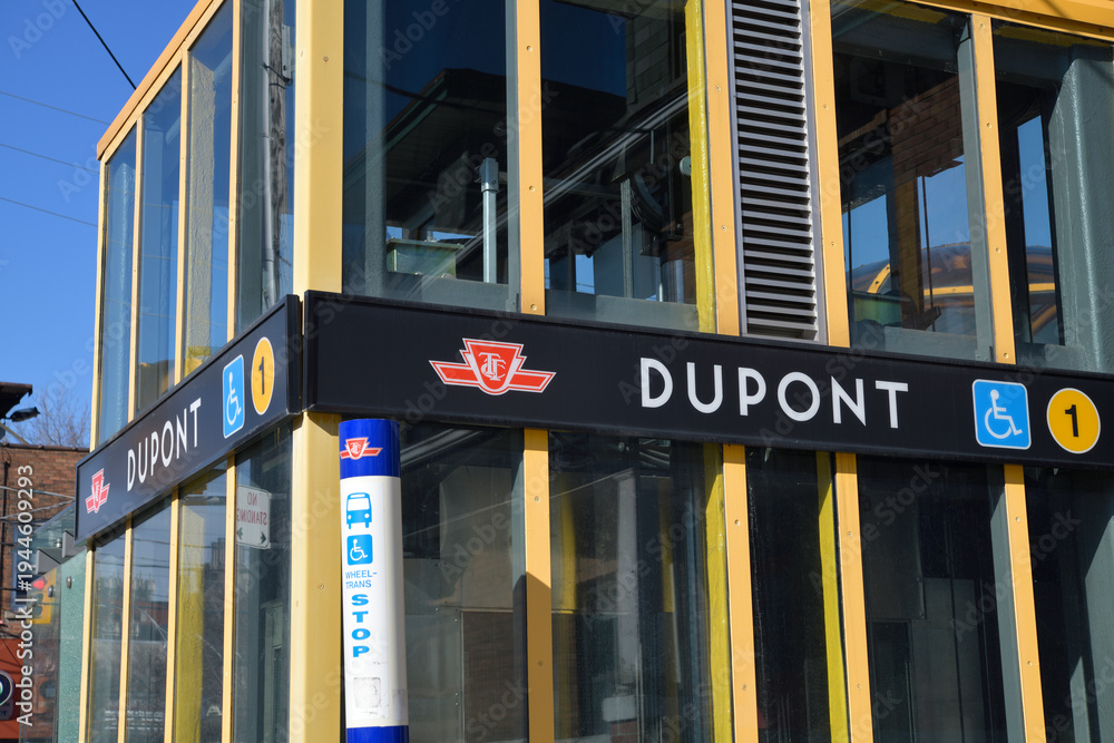 Fototapeta premium exterior of Dupont Station, Dupont St at Spadina Rd East Side, Line 1, Toronto Transit Commission