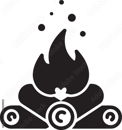 Vector campfire icon, black isolated on White Background