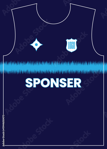 Dark Blue Sports Jersey Design with Cyan Soundwave Horizontal Stripe Graphic