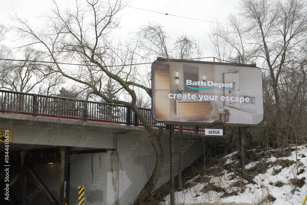 Obraz premium roadside out-of-home billboard featuring advertising for Bath Depot near Millwood Rd, Toronto