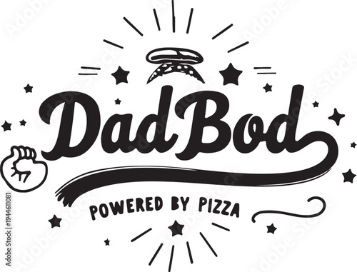 Vector logo with text 'DadBod Powered by Pizza' in black