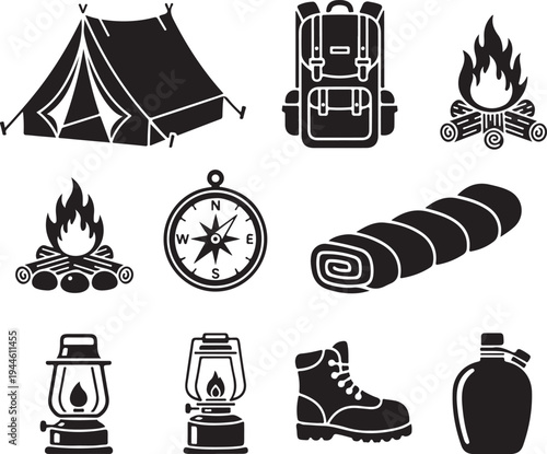 Camping icons silhouette