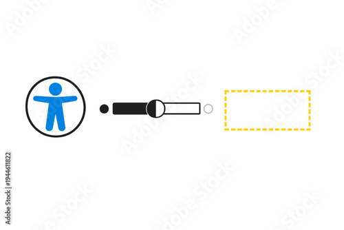 A blue accessibility icon of a human figure in a circle is positioned next to a horizontal slider bar and a yellow dashed rectangular box on a solid black background.