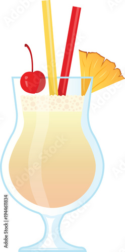 A classic Pina Colada cocktail, vector illustration