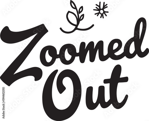 Zoomed Out typography vector logo with leaf and star icons