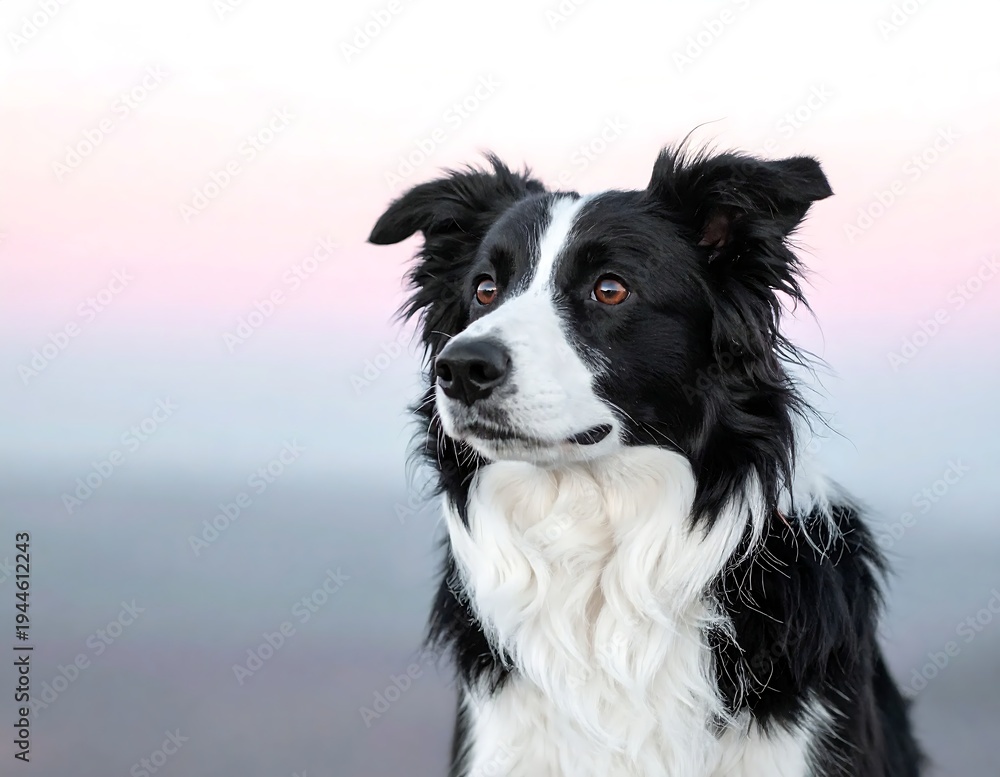 Fototapeta premium Attentive Border Collie Gazing Sideways with Focused Expression.
