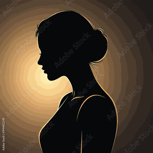 A serene woman's silhouette, her classic profile softly defined by a halo of light, symbolizing inner peace and quiet reflection