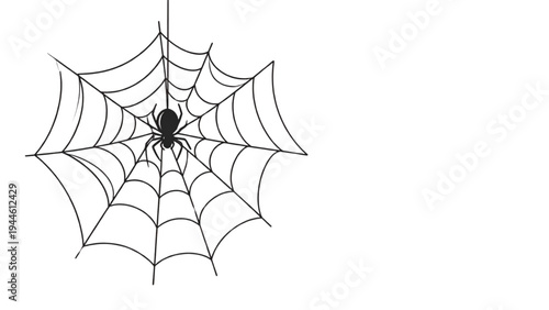 Spider Web Line Art with Hanging Spider – Halloween Vector Illustration