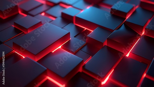 An abstract 3d red cubes background features a digital block pattern with square shapes and light textures creating a modern technology wallpaper design for business web backdrops