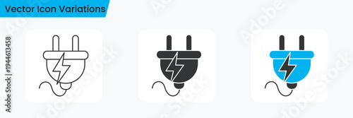 Electric Plug and Lightning Bolt Power Icon Set Energy and Charging Vector Symbols