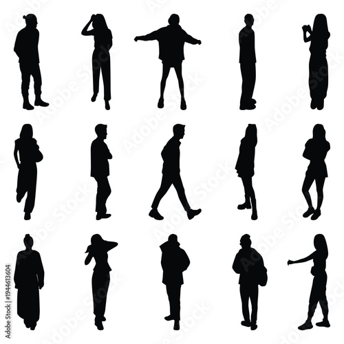 Vector collection set of individual people silhouettes.
