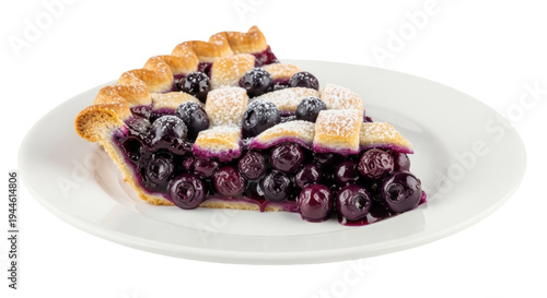 Slika na platnu Delicious blueberry pie slice isolated PNG, homemade dessert with flaky crust an