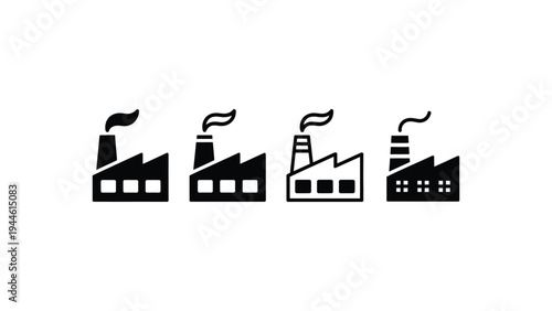 Factory building icon set industrial plant production facility symbols manufacturing industry silhouette collection vector illustration