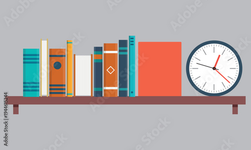 Colorful Books on a Shelf - Flat Vector Illustration of Books, Reading, Education, and Knowledge