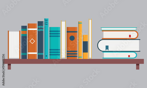 Colorful Books on a Shelf - Flat Vector Illustration of Books, Reading, Education, and Knowledge