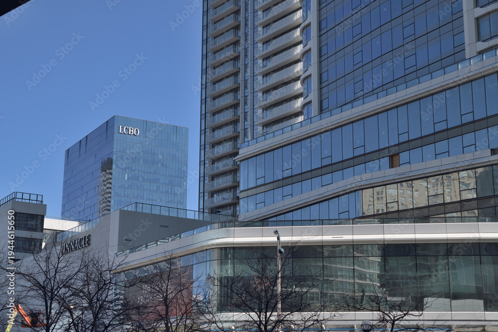 Obraz premium grade level floors of SkyTower Pinnacle One Yonge St with view of LCBO corporate office at 100 Queens Quay E, Toronto
