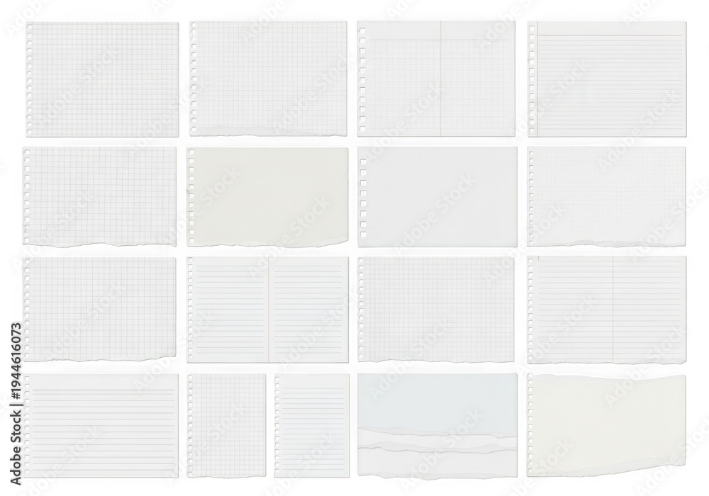 Fototapeta premium A collection of various types of paper sheets neatly arranged in a grid pattern isolated on transparent background