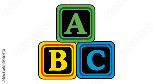 Alphabet Blocks A B C illustration on white background with vibrant colors representing learning and childhood development