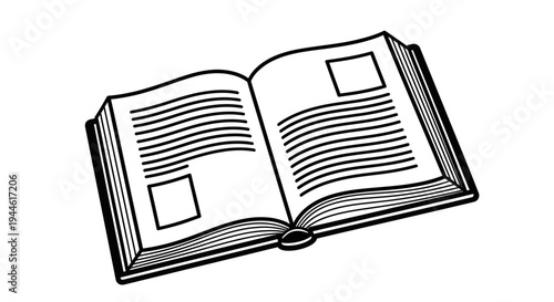 Open Book Illustration with Text and Boxes for Content Display