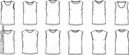 Men Tank Top Silhouette Set Sleeveless Undershirt Apparel Vector SketchMen Tank Top Silhouette Set Sleeveless Undershirt Apparel Vector Sketch