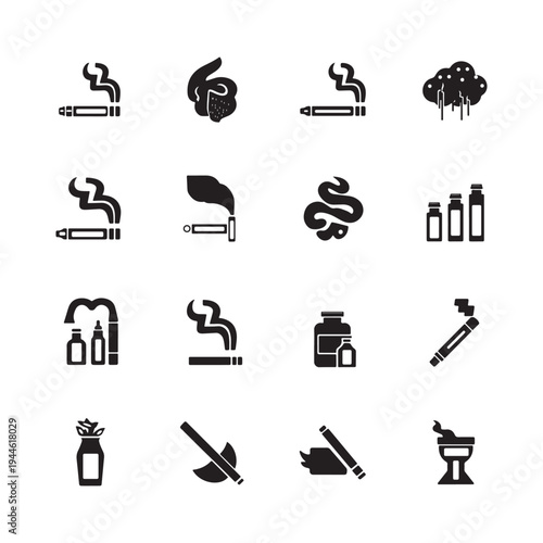 Modern Vaping and E-Cigarette Silhouette Icon Set