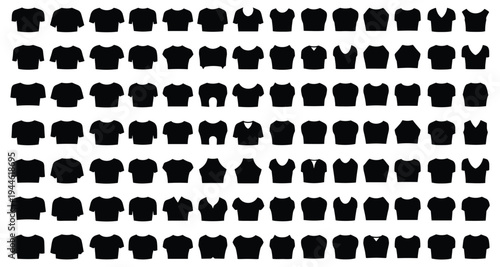 Women Crop Top Silhouette Set Short Tee and Apparel Vector SketchWomen Crop Top Silhouette Set Short Tee and Apparel Vector Sketch