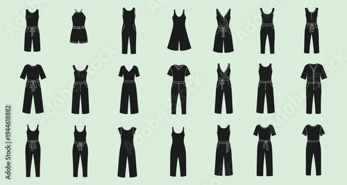 Women jumpsuit romper silhouette vector collection fashion design setWomen jumpsuit romper silhouette vector collection fashion design set