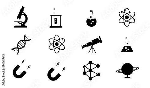 Flat Science Icon Set Vector Collection for Education and Laboratory Design