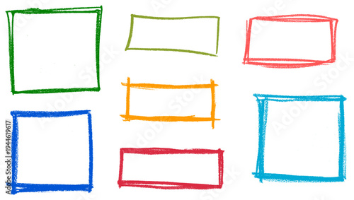 Square And Rectangle Shapes Banners Labels Crayon Chalk Drawing Doodle Vector Set