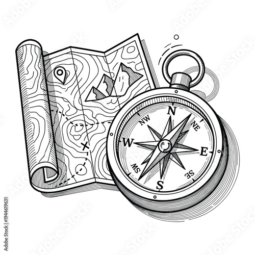 Compass Map Navigation Adventure Vector
