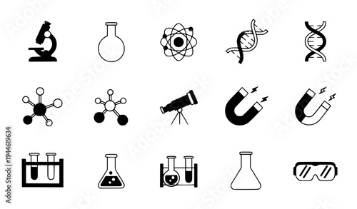 Stylized Flat Science Icon Pack Vector Set for STEM Education