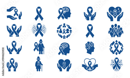 Collection of blue awareness ribbon icons