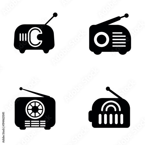 Vintage Table Radio Retro Music Silhouette Set