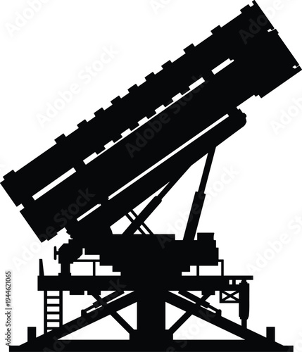 Mobile surface to air missile defense system launcher silhouette on white background for military and defense industry concept