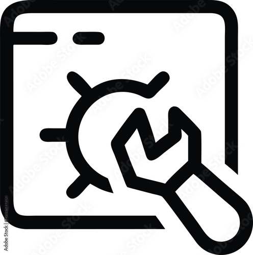Wrench and gear icon on computer screen settings configuration