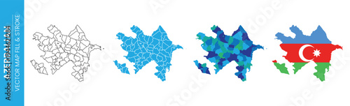 Azerbaijan Map and Flag Collection showing administrative divisions