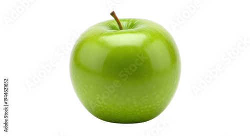 Fotografie Shiny green Granny Smith apple isolated PNG, fresh fruit with stem on transparen