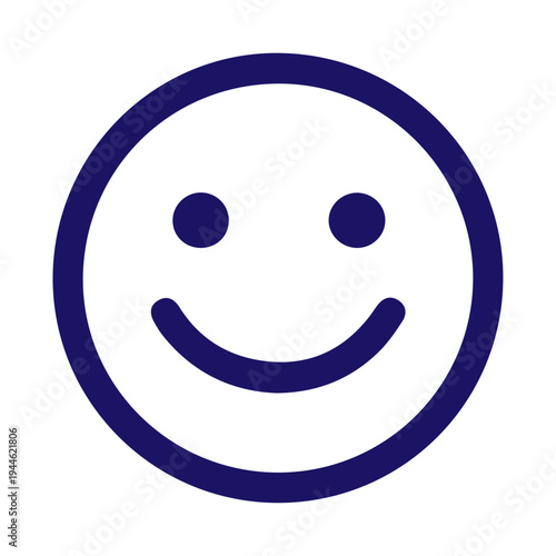 Cheerful blue outline smiley face icon expressing happiness, joy, positive emotions, and good mood, isolated on a bright white background for communication.