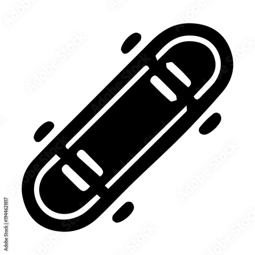 Black silhouette of a skateboard with wheels in motion, representing extreme sports and urban lifestyle.