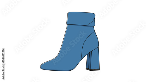 Stylish blue suede ankle boot illustration with a high block heel isolated on a plain white background for fashion.