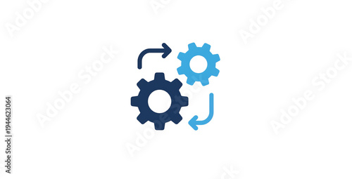 Engineering automation workflow flat icons set. system gears, circular arrows, process automation, digital workflow, technology integration, productivity system, tech tools