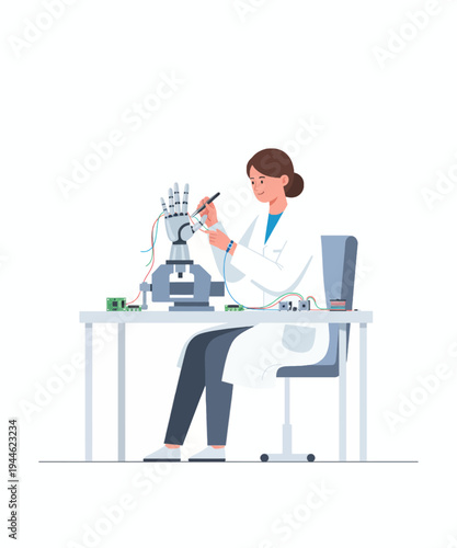 Female scientist conducting experiment in lab vector illustration flat design