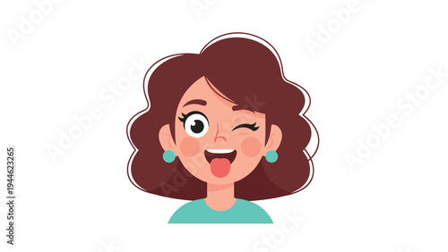 Fun female avatar illustration showing a woman winking and sticking her tongue out with a playful expression.