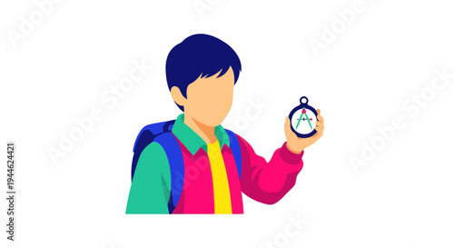 Child holding compass, backpack, exploring, learning, education, adventure, travel, direction